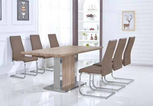 Natural oak effect dining table and 6 chairs