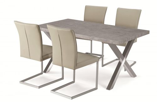 Stone effect dining table and 4 beige chairs
