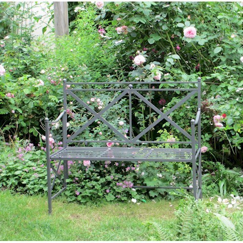 Antique black metal garden bench