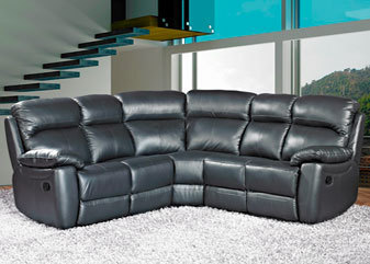 Corner Sofa in Black Leather