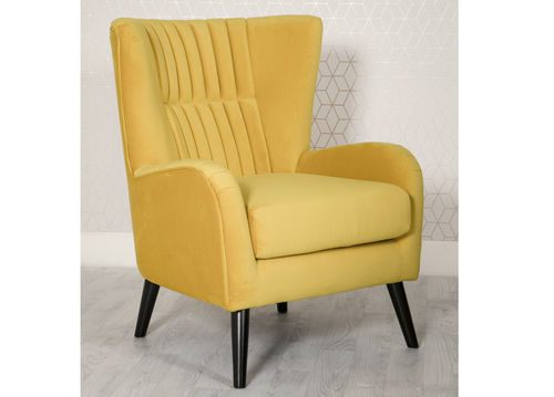 Yellow velvet fabric accent chair