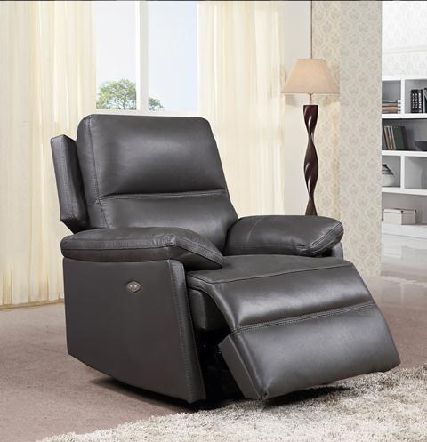 Grey leather electric recliner chair