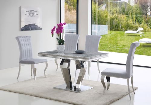 Grey 120cm marble dining table and 4 velvet chairs