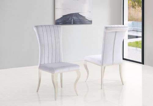 Grey velvet dining chair with stainless steel legs