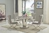 130cm Round marble dining table and 4 light grey chairs