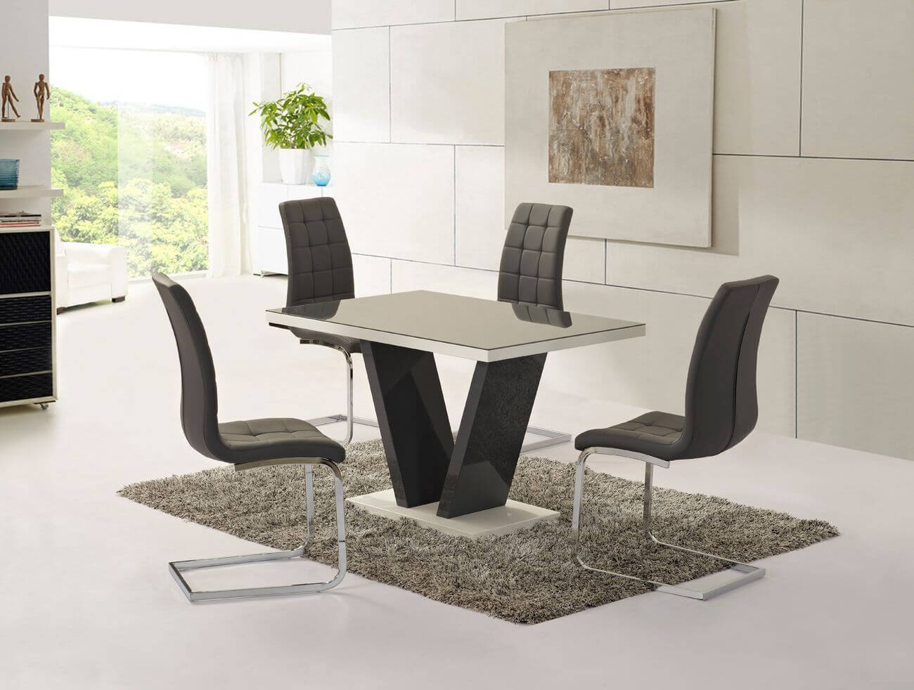 High gloss dining table and 4 chairs sets