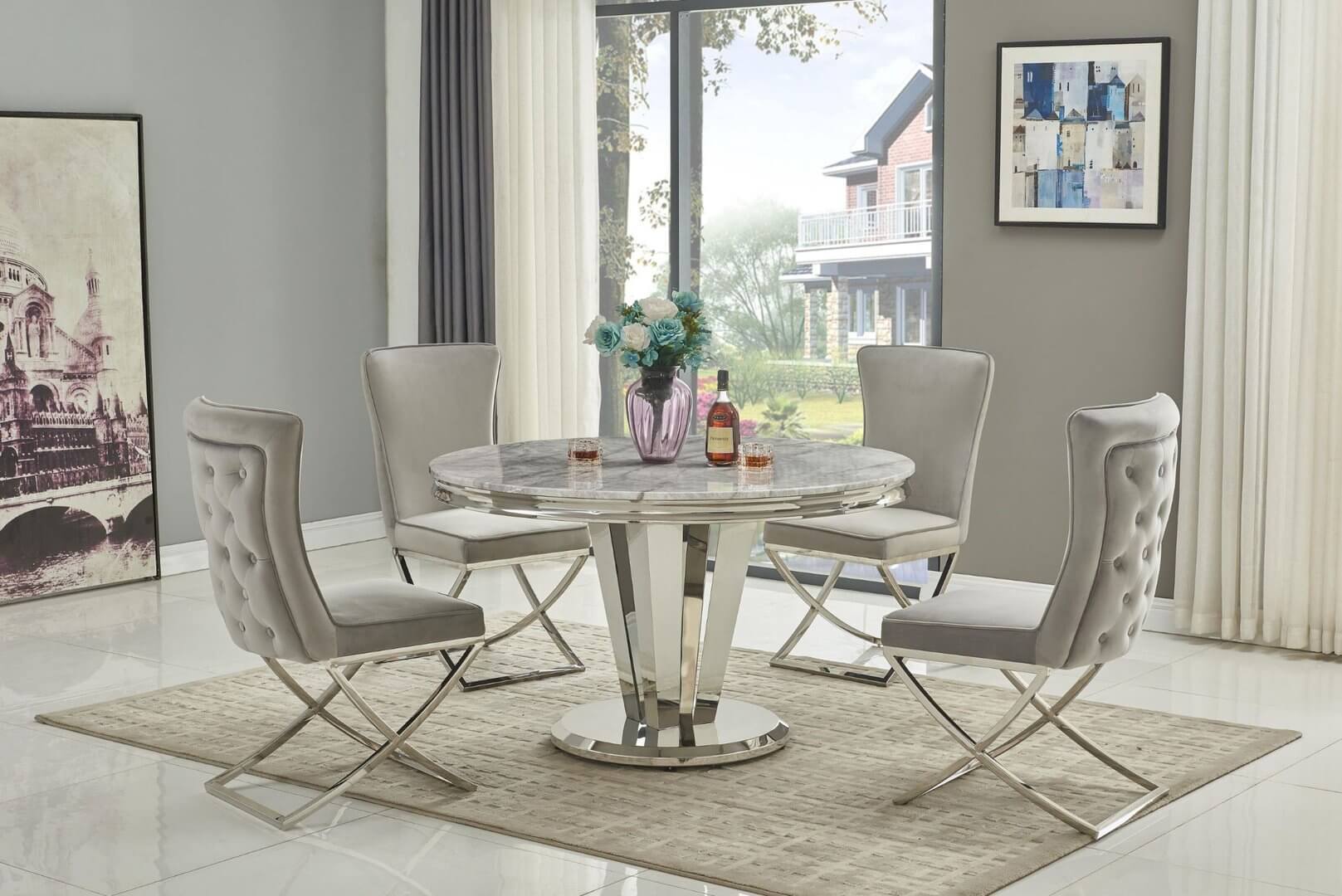 Marble dining table and chairs